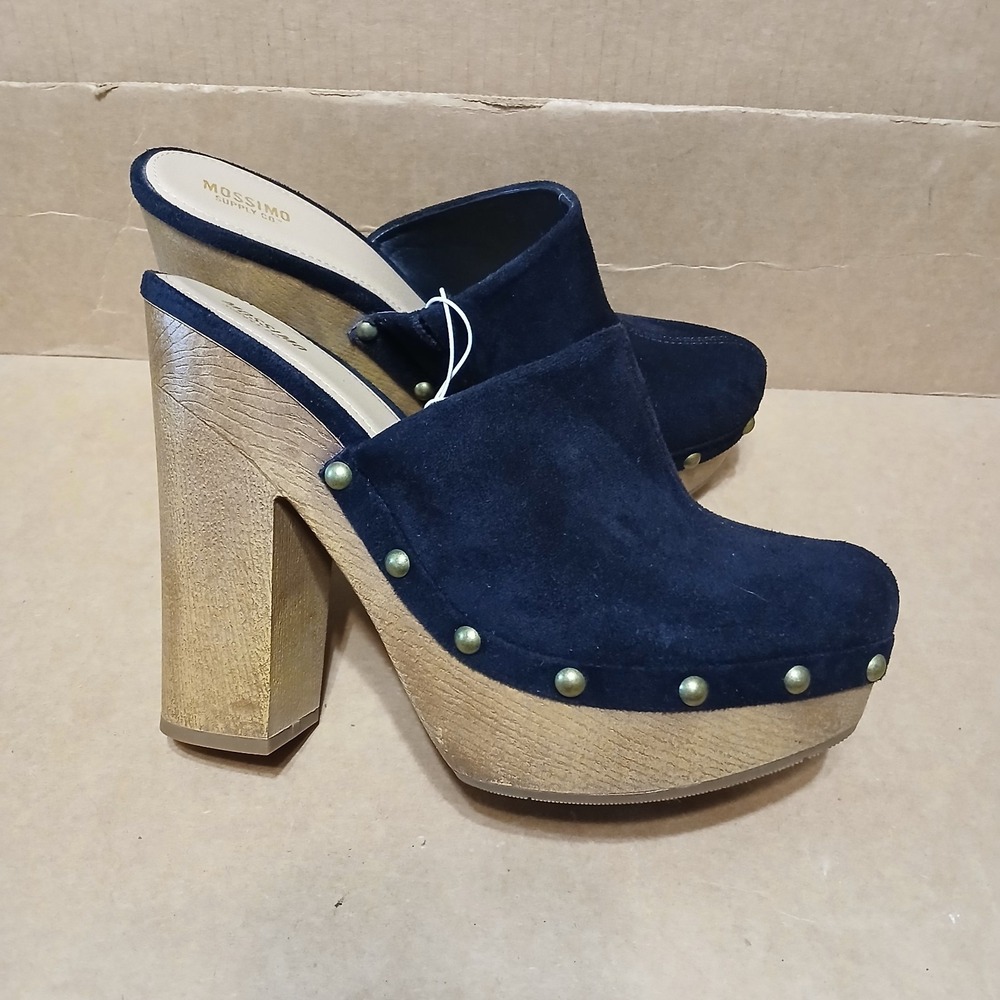 Mossimo Black Suede Platform Clogs 8.5 slip on gold tone stud details